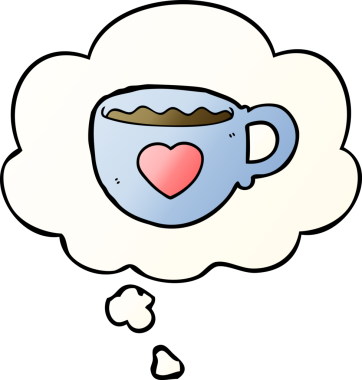 Bir insan tarafından çizilmiş düşünce baloncuklu kahve fincanına bayılırım.