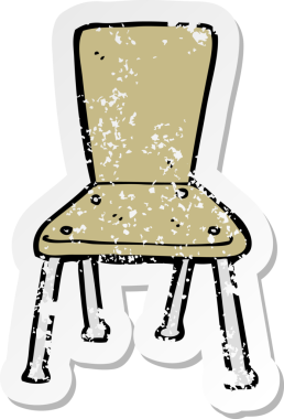 Bir insan tarafından çizilmiş eski okul sandalyesinin gerilmiş çıkartması.