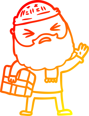 Bir insan tarafından çizilmiş sakallı bir çizgi film karakteri.