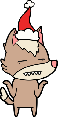 Bir insan tarafından çizilmiş Noel Baba şapkası takan bir kurdun el çizimi.