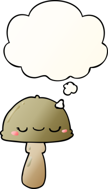 Düşünce baloncuğu olan karikatür mantarı bir insan tarafından çizilmiş.