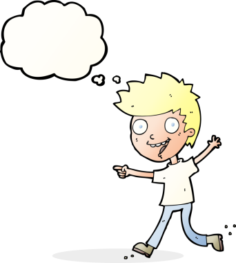 Bir insan tarafından çizilmiş düşünce balonlu çılgın çocuk.