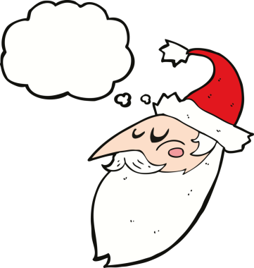 Bir insan tarafından çizilmiş düşünce baloncuklu çizgi film Noel Baba yüzü.