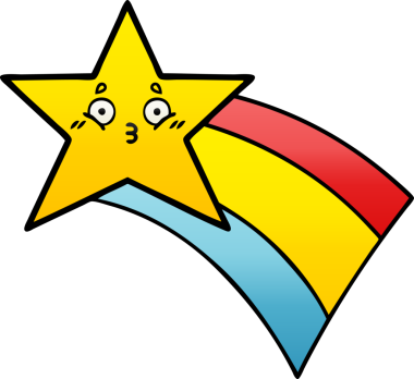 Bir insan tarafından çizilmiş kayan gökkuşağı yıldızının gölgeli karikatürü