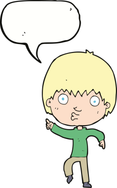 Bir insan tarafından çizilmiş konuşma balonuyla işaret eden çocuk etkilendi.