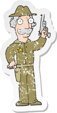 Bir insan tarafından çizilmiş karikatür şerifinin gerilmiş çıkartması.