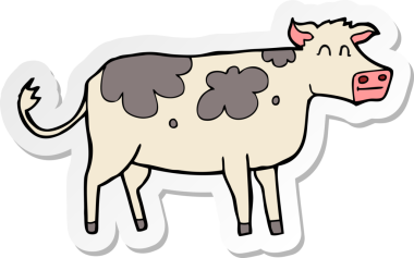 Bir insan tarafından çizilmiş çizgi film ineğinin çıkartması.