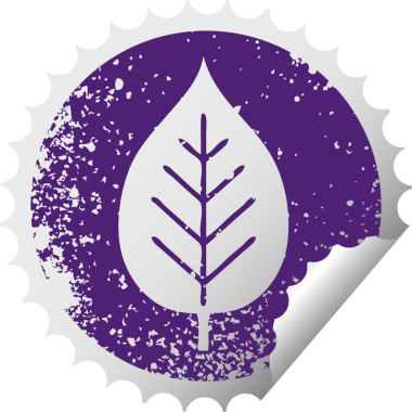 Bir insan tarafından çizilmiş yeşil bir yaprağın kırmızı kabuk soyma etiketi.