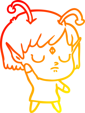 Bir insan tarafından çizilmiş bir uzaylı kız çizgi çizimi.