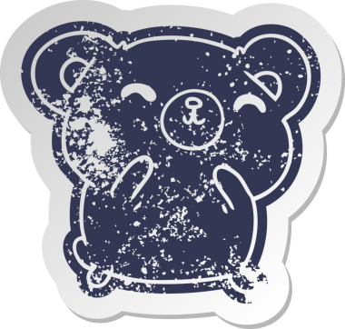 Sıkıntılı eski çizgi film çıkartması Kawaii bir insan tarafından çizilmiş sevimli mutlu ayı.