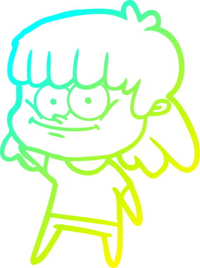 Bir insan tarafından çizilmiş gülümseyen bir çizgi film kızı çizimi.