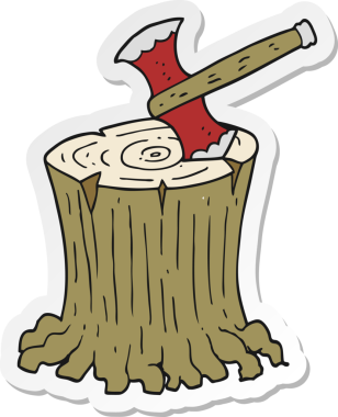 Bir insan tarafından çizilmiş ağaç kütüğündeki baltanın çıkartması.