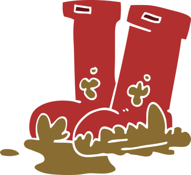 Bir insan tarafından çizilmiş çamurlu çizmeler.