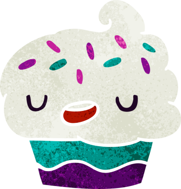 Bir insan tarafından çizilmiş sevimli bir kekin eski çizgi film çizimi kawaii.