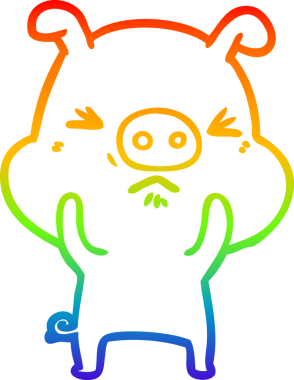 Bir insan tarafından çizilmiş kızgın bir domuzun gökkuşağı gradyan çizimi