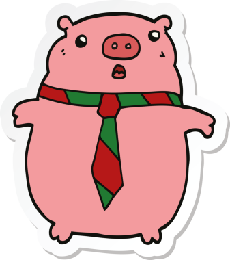 Bir insan tarafından çizilmiş ofis kravatlı bir domuzun çıkartması.