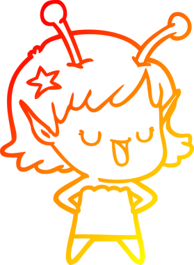 Bir insan tarafından çizilmiş mutlu bir uzaylı kız çizgi filmi.