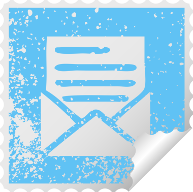 Bir insan tarafından çizilmiş bir mektup ve zarf için sıkıntılı kare soyma etiketi