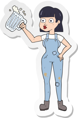 Bir insan tarafından çizilmiş biralı bir karikatür kadının çıkartması.