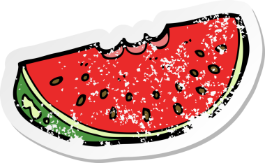 Bir insan tarafından çizilmiş karpuz diliminin retro sıkıntılı çıkartması.