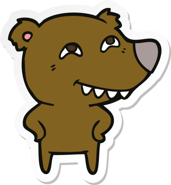 Bir insan tarafından çizilmiş dişleri gösteren bir çizgi film ayısının çıkartması.