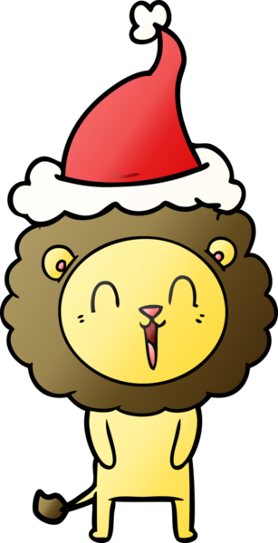 Gülen aslan eli, bir insan tarafından çizilmiş Noel Baba şapkasının gradyan çizimi.