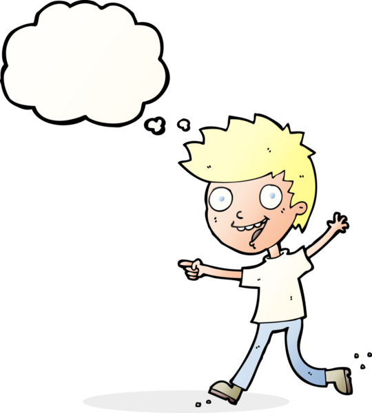 Bir insan tarafından çizilmiş düşünce balonlu çılgın çocuk.