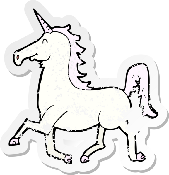 Bir insan tarafından çizilmiş bir tek boynuzlu atın gerilimli çıkartması.