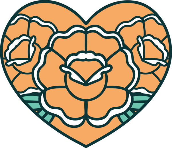 Bir insan tarafından çizilmiş kalp ve çiçeklerin ikonik dövme şekli