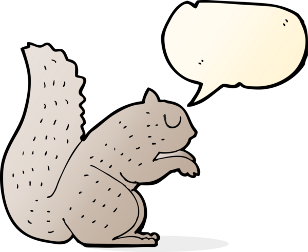 Bir insan tarafından çizilmiş konuşma balonlu bir sincap.