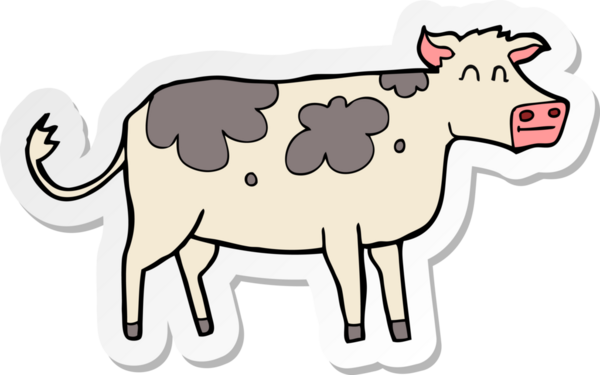 Bir insan tarafından çizilmiş çizgi film ineğinin çıkartması.