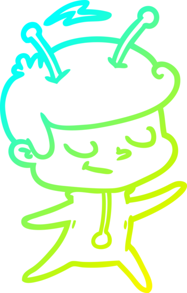 Bir insan tarafından çizilmiş soğuk gradyan çizgi film karakteri uzay adamı.