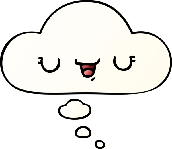 Bir insan tarafından çizilmiş, düşünce baloncuklu mutlu çizgi film ifadesi.