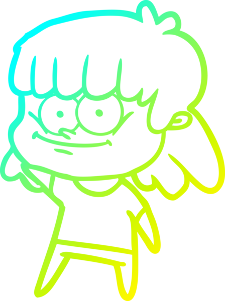 Bir insan tarafından çizilmiş gülümseyen bir çizgi film kızı çizimi.