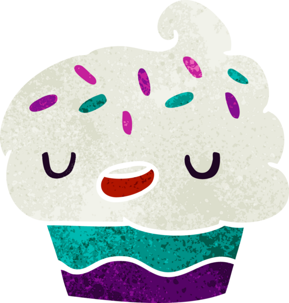 Bir insan tarafından çizilmiş sevimli bir kekin eski çizgi film çizimi kawaii.