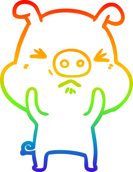 Bir insan tarafından çizilmiş kızgın bir domuzun gökkuşağı gradyan çizimi