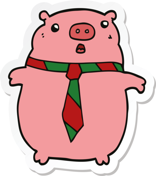 Bir insan tarafından çizilmiş ofis kravatlı bir domuzun çıkartması.