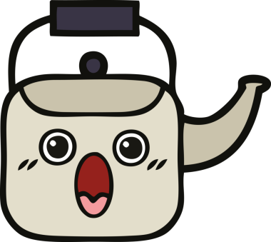 Bir insan tarafından çizilmiş tatlı bir çaydanlık karikatürü.