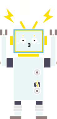 Bir insan tarafından çizilmiş düz renkli bir robot karikatürü