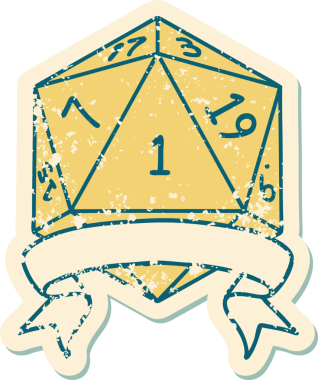 Retro Dövme Biçimi Doğal Bir d20 zar bir insan tarafından çizildi