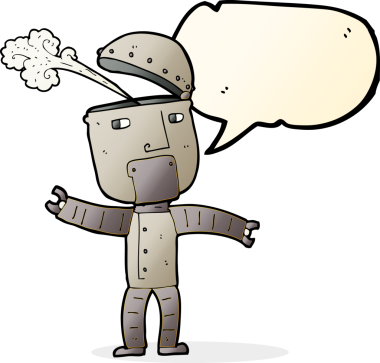 Bir insan tarafından çizilmiş konuşma balonlu komik robot.