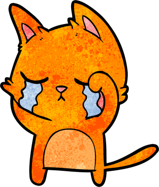 Bir insan tarafından çizilmiş ağlayan çizgi film kedisi.