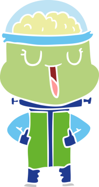 Bir insan tarafından çizilmiş mutlu düz renkli çizgi film robotu