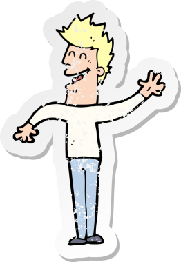 Bir insan tarafından çizilmiş mutlu bir adamın karikatür çıkartması.