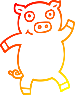 Bir insan tarafından çizilen dans eden bir domuzun sıcak çizgi çizimi