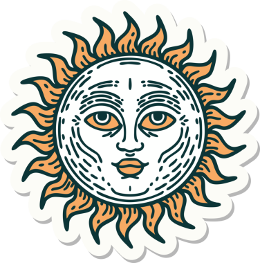 Bir insan tarafından çizilmiş geleneksel güneş stili dövme çıkartması.