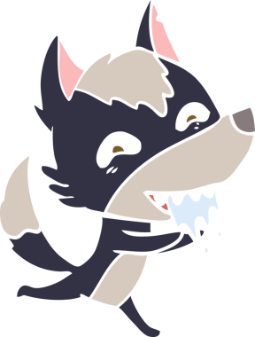 Düz renkli çizgi film aç kurt bir insan tarafından çizilmiş.