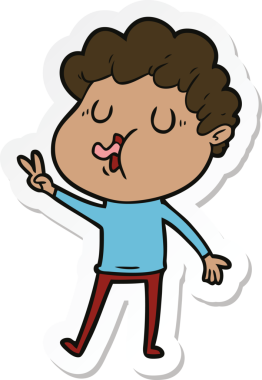 Bir insan tarafından çizilmiş şarkı söyleyen bir çizgi film karakterinin çıkartması.