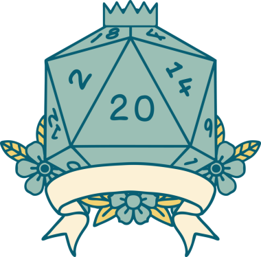 Retro Dövme Biçimi Doğal 20 kritik vuruş D20 zar bir insan tarafından çizildi