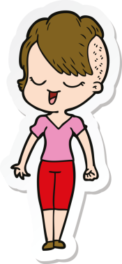 Bir insan tarafından çizilmiş mutlu bir çizgi film kızının çıkartması.